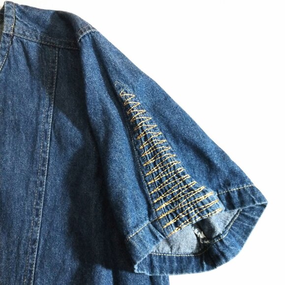 Mira Max Women's Blue Jean Embroidered Short Sleeve Button Up Shirt S Small - Picture 5 of 7